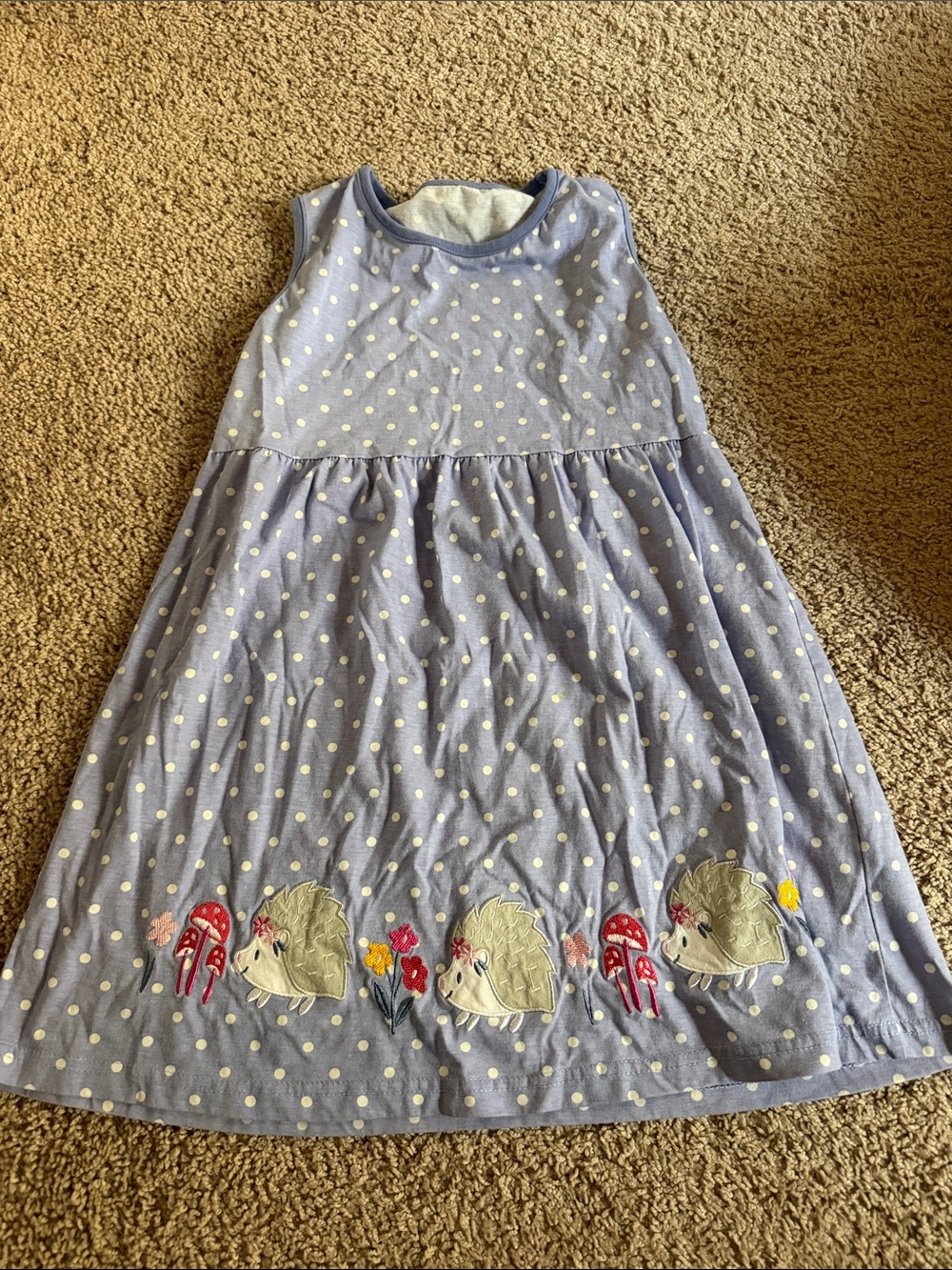 100% cotton boutique dress with mushrooms flowers and hedgehogs
